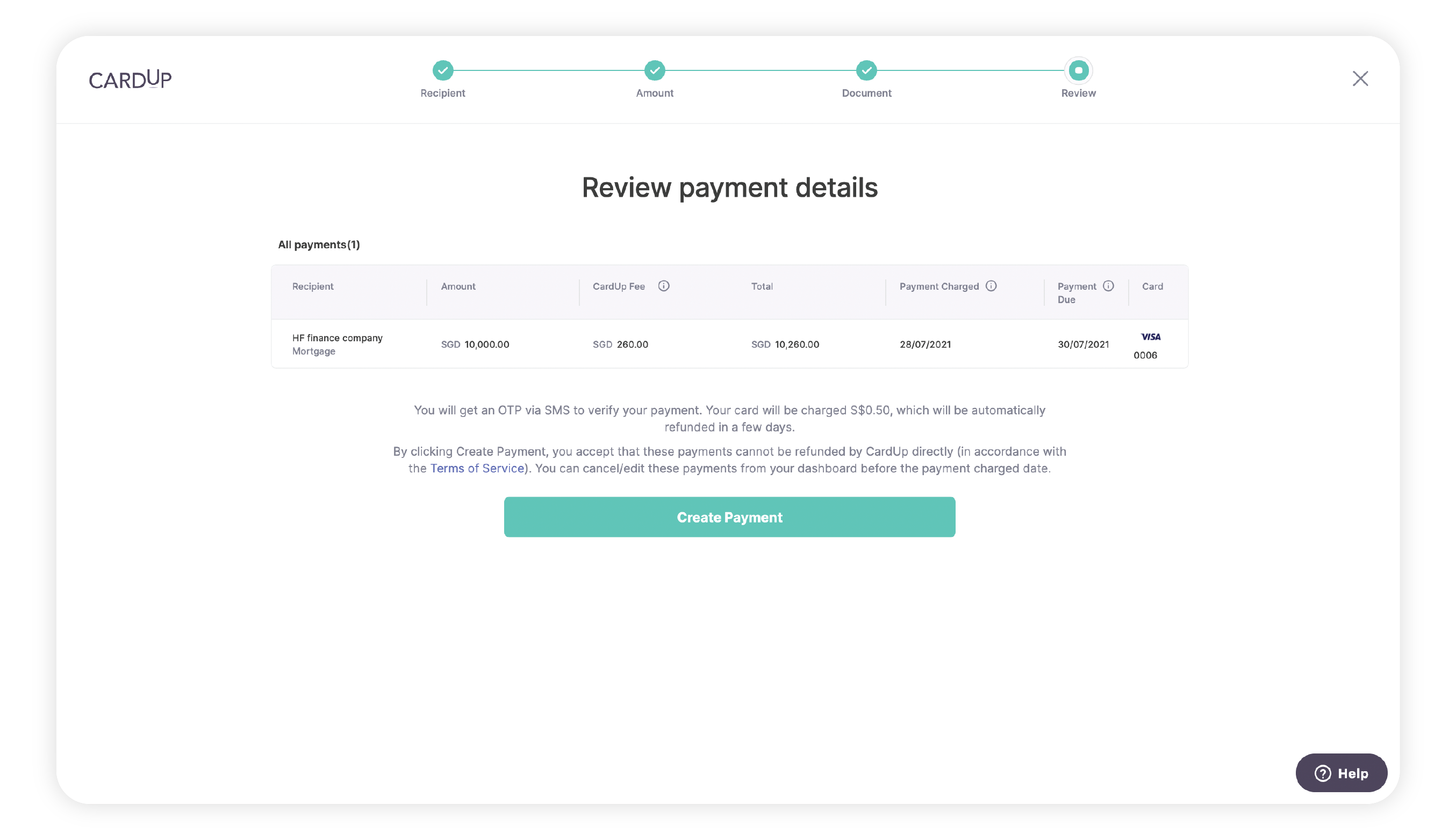 Review payment details